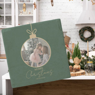 custom photo collage Merry Christmas bauble Stone Coaster