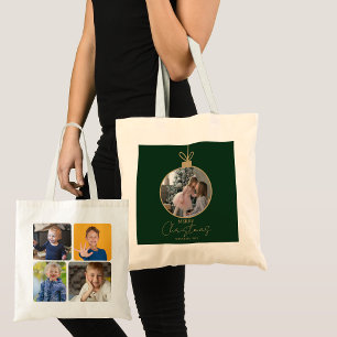 custom photo collage Merry Christmas bauble Tote Bag