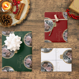 custom photo collage Merry Christmas bauble Wrapping Paper Sheet