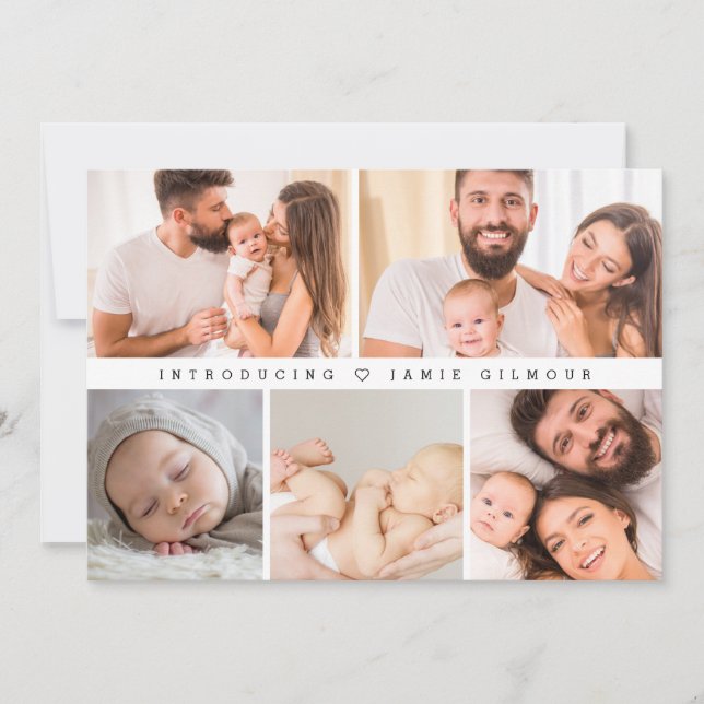 Custom Photo Collage Modern Birth Introducing Baby Invitation (Front)