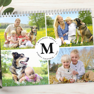 Custom Photo Collage Modern Family Monogram 2026  Calendar