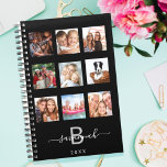 Custom photo collage monogram black modern 2024 planner<br><div class="desc">Make your own unique family photo collage as a gift or for yourself. Use four, 9 of your favorite photos of your family, friends, dream travel destination or pet! Personalize and add a name and your monogram letter. The name is written with a modern hand lettered style script with swashes....</div>
