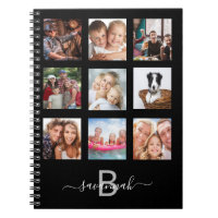 Custom photo collage monogram black modern diary
