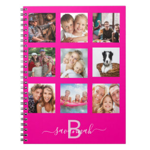 Custom photo collage monogram hot pink diary notebook