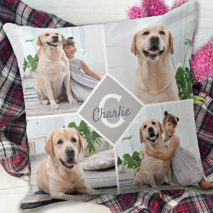 Custom Photo Collage Monogram Name Dog Cushion