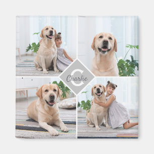 Custom Photo Collage Monogram Name Dog Magnet