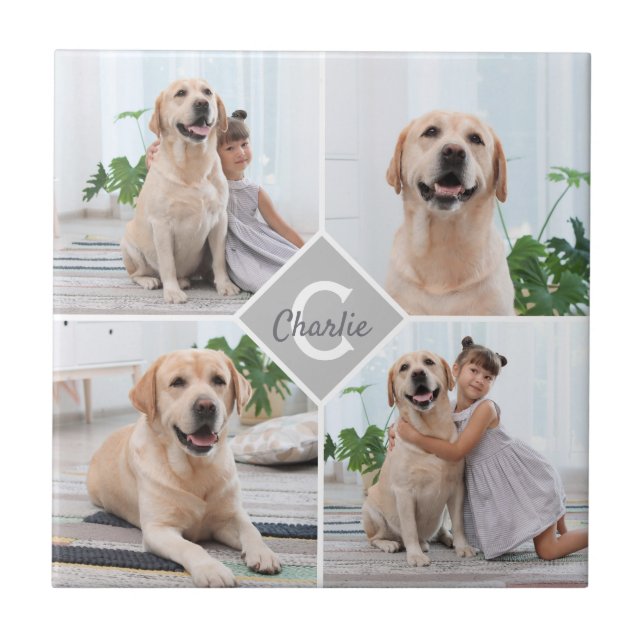 Custom Photo Collage Monogram Name Dog Tile (Front)
