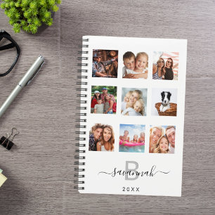 Custom photo collage monogram white modern 2022 planner
