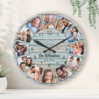 Custom Photo Collage Natural Wood Family Name