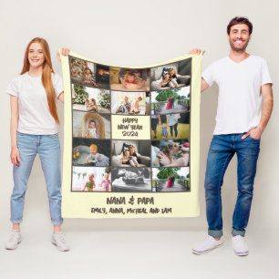 Custom Photo Collage New Year Gift Fleece Blanket