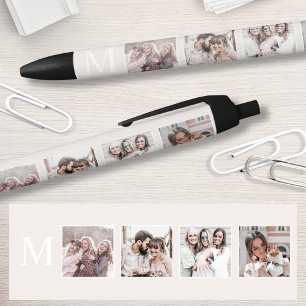 Custom Photo Collage Personalised Beige Black Ink Pen