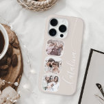 Custom Photo Collage Personalised Beige iPhone 16 Pro Case<br><div class="desc">This chic phone case offers a stylish way to personalise your device with a soft, neutral beige background. It features three charming rounded square frames down one side, perfect for showcasing your cherished photos. A graceful, flowing script and subtle lines accent the other side, adding a touch of elegant personalisation...</div>