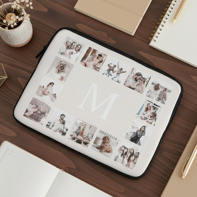 Custom Photo Collage Personalised Beige Laptop Sleeve (Creator Uploaded)