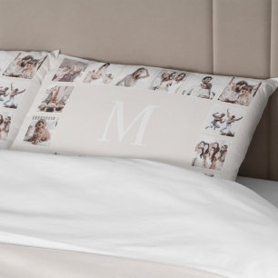 Custom Photo Collage Personalised Beige Pillowcase