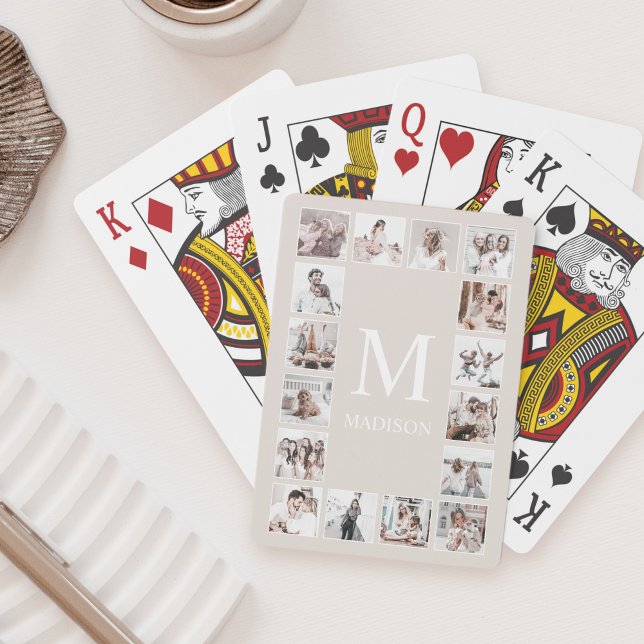 Custom Photo Collage Personalised Beige Playing Cards (Creator Uploaded)