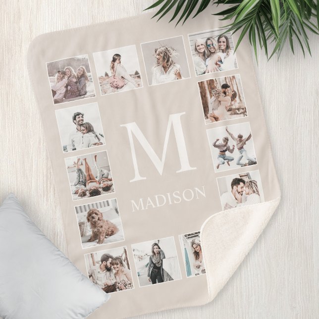 Custom Photo Collage Personalised Beige Sherpa Blanket (Creator Uploaded)
