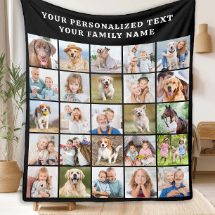 Custom Photo Collage Personalised Black 25 Picture Fleece Blanket