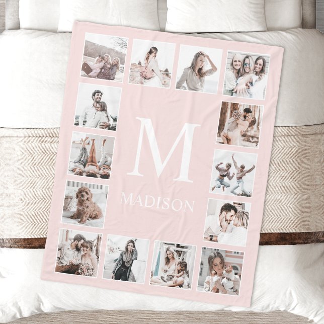 Custom Photo Collage Personalised Blush Pink Fleece Blanket (Creator Uploaded)