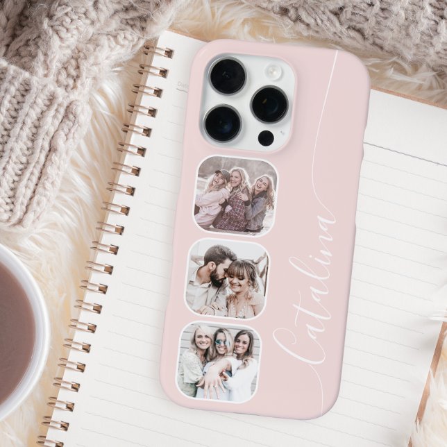 Custom Photo Collage Personalised Blush Pink iPhone Case (Creator Uploaded)