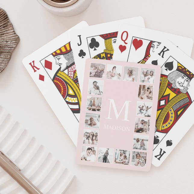 Custom Photo Collage Personalised Blush Pink Playing Cards (Creator Uploaded)