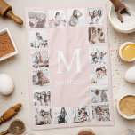Custom Photo Collage Personalised Blush Pink Tea Towel<br><div class="desc">Create your own personalised 16 photo collage,  kitchen towel blush pink background. The kitchen towel face also features your monogram and name. Add your favourite photos,  designs or artworks to create something really unique.</div>