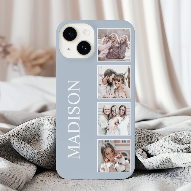 Custom Photo Collage Personalised Dusty Blue iPhone 16 Case (Creator Uploaded)