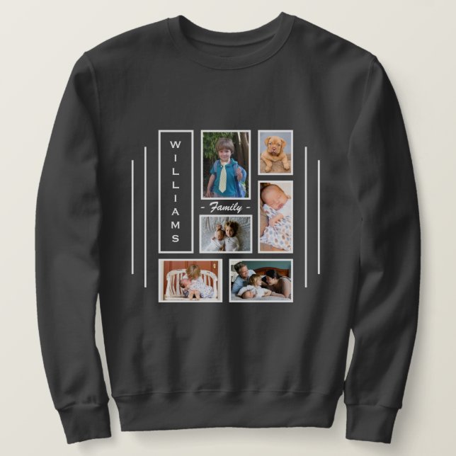 Custom Photo Collage Personalised Men's Dark Grey Sweatshirt (Design Front)