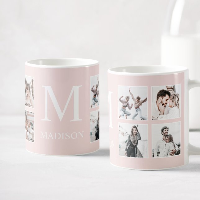 Custom Photo Collage Personalised Pink Coffee Mug (Creator Uploaded)