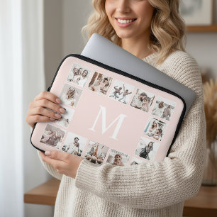 Custom Photo Collage Personalised Pink Laptop Sleeve