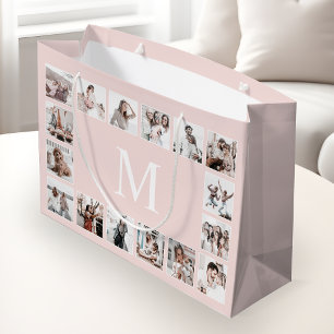 Custom Photo Collage Personalised Pink Large Gift Bag