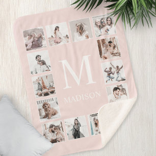 Custom Photo Collage Personalised Pink Sherpa Blanket