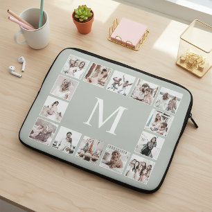 Custom Photo Collage Personalised Sage Green Laptop Sleeve