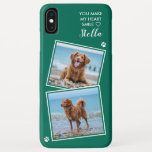 Custom Photo Collage Pet Dog Cat Name Cute Photo Case-Mate iPhone Case<br><div class="desc">You Make My Heart Smile ... Now you can carry your best friend with you wherever you go with this custom dog pet photo iPhone case . This 2 photo collage with heart and paw print design is trendy, elegant, cool and cute. Customise with your favourite dog photo, cat photo,...</div>