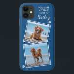 Custom Photo Collage Pet Dog Cat Quote Cute Photo Case-Mate iPhone Case<br><div class="desc">You Make My Heart Smile ... Now you can carry your best friend with you wherever you go with this custom dog pet photo iPhone case . This 2 photo collage with heart and paw print design is trendy, elegant, cool and cute. Customise with your favourite dog photo, cat photo,...</div>