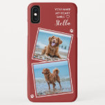 Custom Photo Collage Pet Dog Cat Quote Cute Photo Case-Mate iPhone Case<br><div class="desc">You Make My Heart Smile ... Now you can carry your best friend with you wherever you go with this custom dog pet photo iPhone case . This 2 photo collage with heart and paw print design is trendy, elegant, cool and cute. Customise with your favourite dog photo, cat photo,...</div>