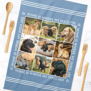 Custom Photo Collage Pet Dog Love Blue Tea Towel