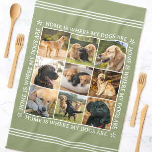 Custom Photo Collage Pet Dog Love Earthy Green Tea Towel