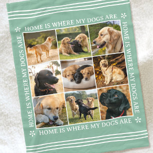 Custom Photo Collage Pet Dog Love Soft Green Fleece Blanket