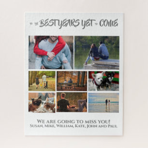 Custom photo collage retirement   8 white jigsaw puzzle