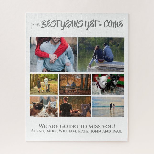 Custom photo collage retirement | 8 white jigsaw puzzle (Vertical)
