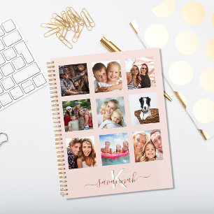 Custom photo collage rose gold pink monogram 2022 planner