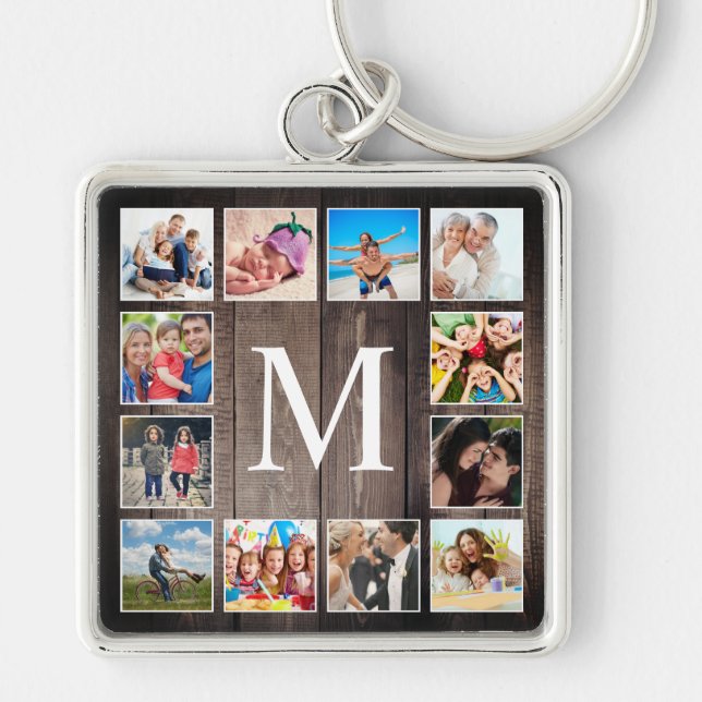 Custom Photo Collage Rustic Farmhouse Family Key Ring (Front)