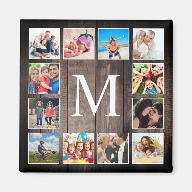 Custom Photo Collage Rustic Farmhouse Family Magnet (Front)