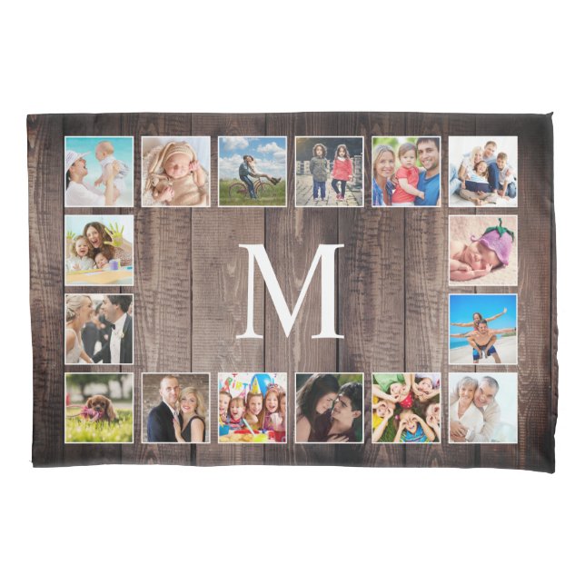 Custom Photo Collage Rustic Farmhouse Family Pillowcase (Front)