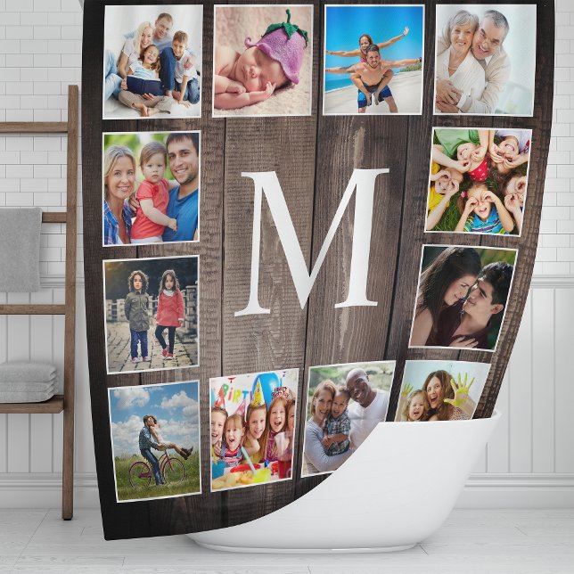 Custom Photo Collage Rustic Farmhouse Family Shower Curtain (Creator Uploaded)