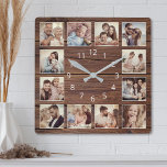 Custom Photo Collage Rustic Farmhouse Family Square Wall Clock<br><div class="desc">Easily personalise this rustic wooden plank farmhouse style wall clock with your custom photos. The template uses a photo filter to create a more coordinated look. For best results,  crop the images to square - with the focus point in the centre - before uploading.</div>