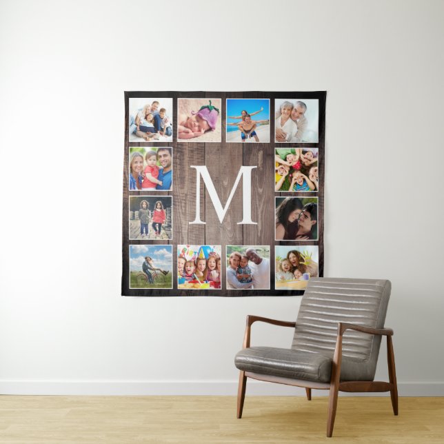 Custom Photo Collage Rustic Farmhouse Family Tapestry (In Situ)