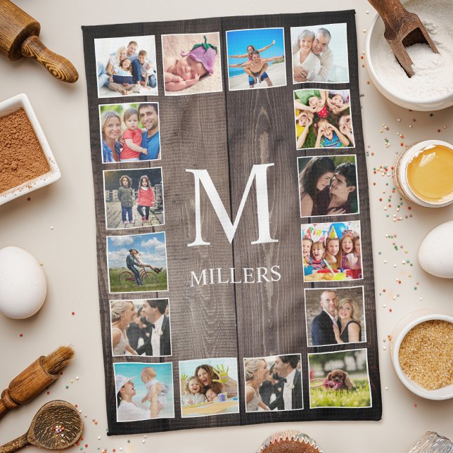 Custom Photo Collage Rustic Farmhouse Family Tea Towel (Creator Uploaded)
