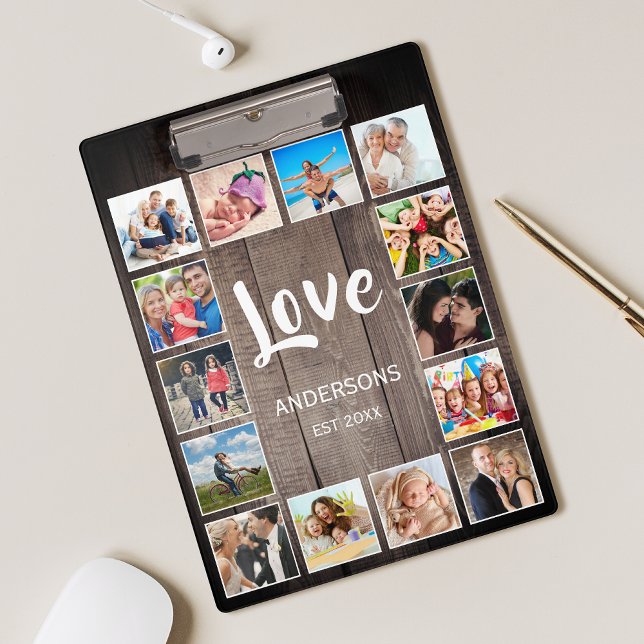 Custom Photo Collage Rustic Farmhouse Love Family Clipboard (Creator Uploaded)