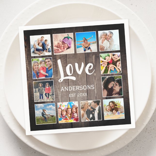 Custom Photo Collage Rustic Farmhouse Love Family Napkin (Creator Uploaded)